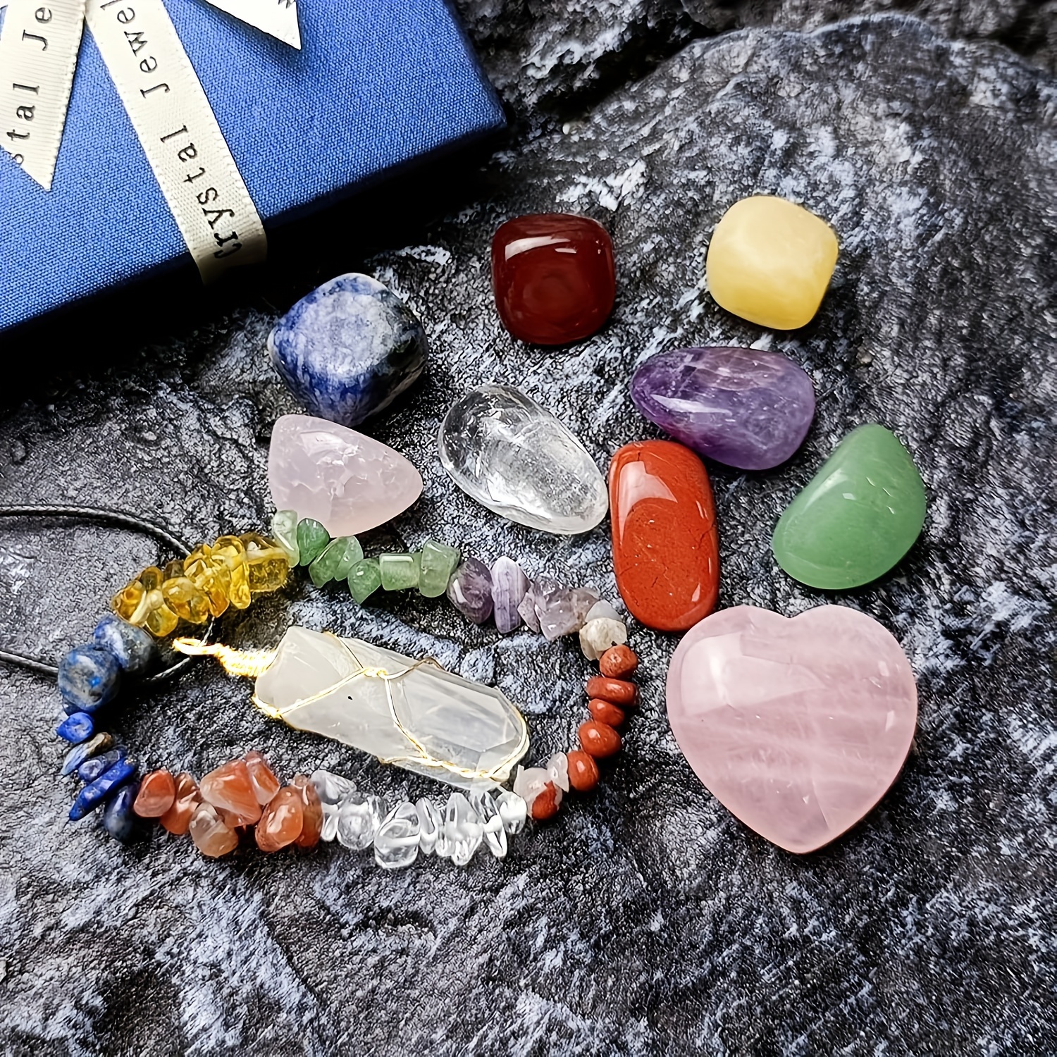 Chakra Stone Set Raw Bracelets Hexagonal Necklaces